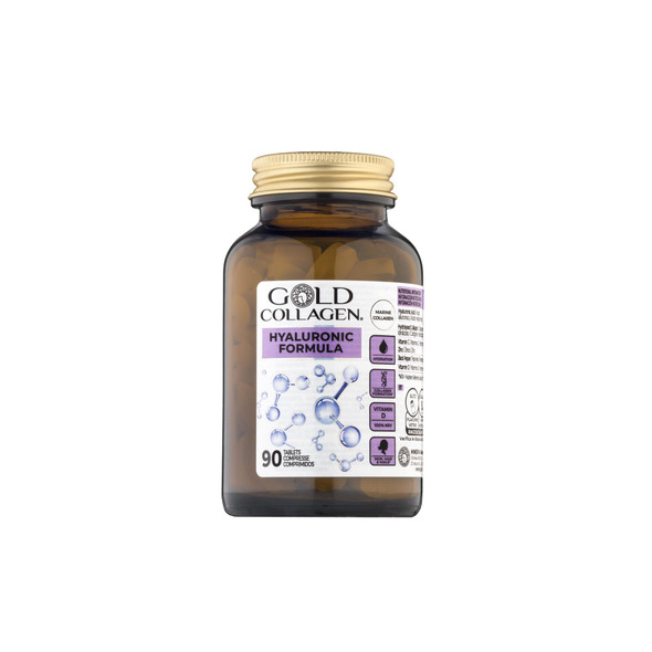 GOLD COLLAGEN Hyaluronic Formula - Collagen Supplements for Women Enhanced with Vitamin D Vitamin C Hyaluronic Acid & Zinc 90 Tablets - Collagen Tablets for Skin Hydration Hair Nail & Joint Care