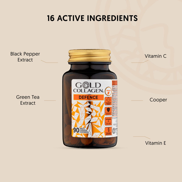 GOLD COLLAGEN Defence - Antioxidant Collagen Supplements for Women & Men 90 Tablets for Immune Support & Collagen Maintenance with Vitamin C Biotin Hyaluronic Acid for Skin Nail & Hair Care