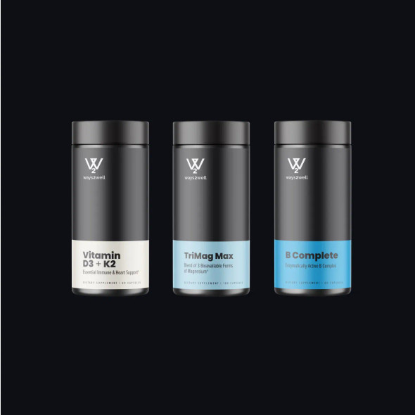 Way2well Essentials Bundles, Vitamin D3 + K2 5000 - 60 caps + TriMag Max - 180 caps +B Complete - 60 caos