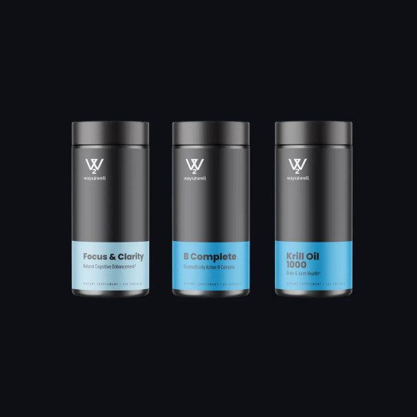 Way2well Focus & Cognition Bundle, Focus & Clarity - 120 caps + B Complete - 60 caps + Krill Oil 1000 - 120 caps