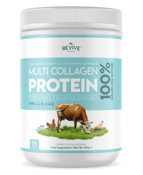 Revive Naturals Vanilla Multi Collagen Protein Powder - 400g - Unsweetened - 5 Types of Collagen Peptides - Hydrolysed Grass Fed Bovine Wild Caught Marine & Free-Range Chicken - Keto Approved