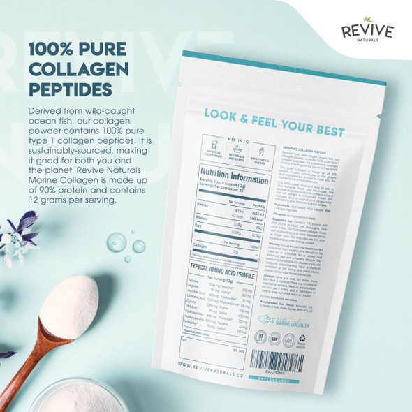 Revive Naturals Marine Collagen Powder 400g ~ Wild Caught Whitefish ~ Supports Bone Health & Muscle Growth ~ Type I Hydrolyzed Collagen Peptides ~ Halal Certified ~ by Revive Naturals