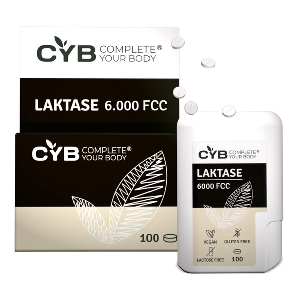 CYB Complete your Body | Lactase 6000 FCC - 100 Tablets - for Lactose Intolerance - Convenient Easy to Carry Dispenser with Mini-Tablets - Laboratory Tested