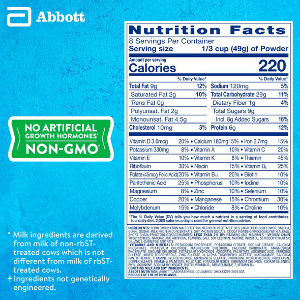 PediaSure Grow & Gain with Immune Support Shake Mix Powder 23 Vitamins & Minerals 6g Protein Non-GMO Gluten-Free Chocolate 14.1 oz Can Pack of 3-24 servings