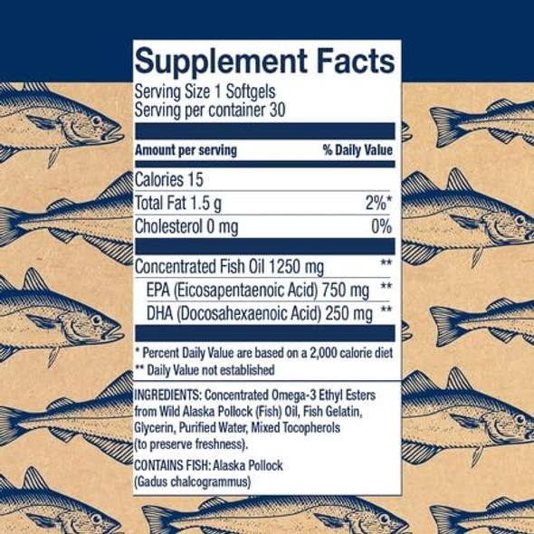 Wiley's Finest Wild Alaskan Fish Oil Peak EPA - Triple Strength Peak EPA & DHA Supplement - 1000mg Fish Oil - Omega-3s for Joint Health Support - 30 Softgels (30 Servings)