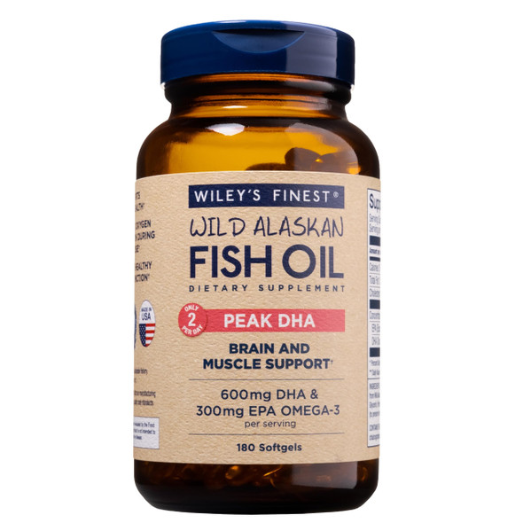 Wiley's Finest Wild Alaskan Fish Oil Peak DHA - 900mg EPA and DHA Omega-3s - 180 Softgels (90 Servings)