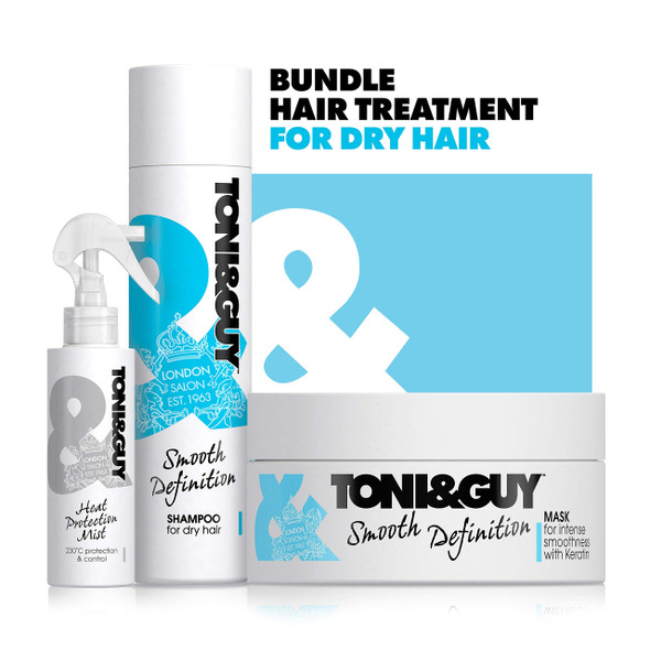 Toni & Guy 3 Step Regime For Dry Hair: Smooth Definition Shampoo, Smooth Definition Mask, Heat Protect Spray1 Units