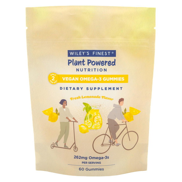 Wiley'S Finest Vegan Omega-3 Gummies - Natural Sugar - Vegetarian Dha Ala & Sda - Gluten Free - Lemon Flavor 60 Gummies