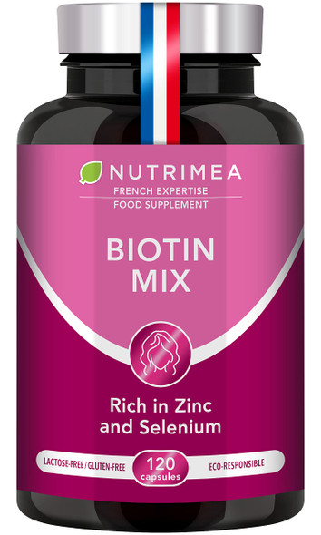 Laboratoires Nutrimea Biotin Hair & Nail Growth Supplement - Enriched with Zinc & Selenium - Contributes to Skin Care - 120 Vegan Capsules - French Expertise