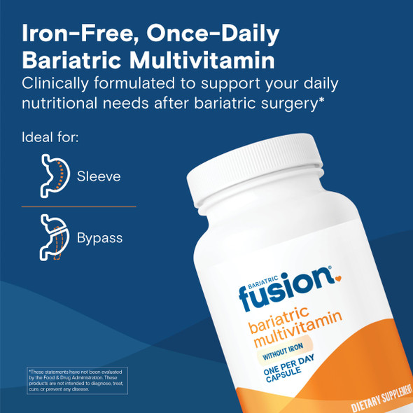 Bariatric Fusion Bariatric Multivitamin Without Iron | 1 Per Day | Post Surgery Patients | Iron Free Vitamin for Gastric Bypass and Sleeve Gastrectomy | Easy to Swallow Capsules | Three Month Supply