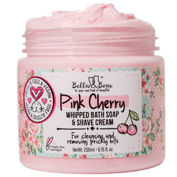Bella & Bear Pink Cherry Bath Soap & Shave Cream, Paraben , No Harmful Chemicals, Cruelty , Vegan, 6.7Oz