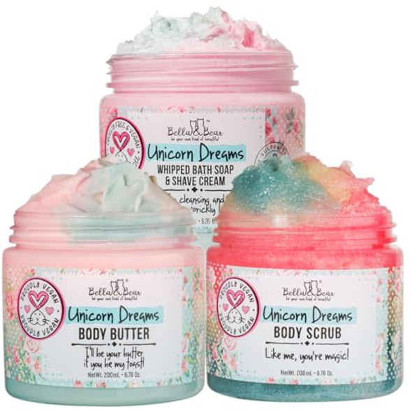 Unicorn Dreams Body Scrub, Whipped Bath Soap & Body Butter Bundle