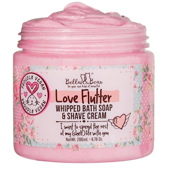 Bella & Bear Love Flutter Whipped Bath Soap And Shave Cream - Body Wash For Women And Girls - Perfect Bar Soap Alternative - Natural Shave Cream Paraben , No Harmful Chemicals, Cruelty , Vegan