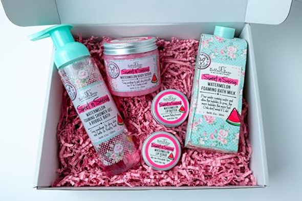 Bella & Bear Sweet 'N' Sassy Watermelon Mega Bath & Body  Set With Foaming Shower Gel & Bubble Bath, Bath Milk, Body Scrub & Lip Scrub And Lip Butter Great s For Women Bella & Bear Sweet 'N' Sassy Watermelon Mega Bath & Body  Set With Foaming Shower Gel & Bubble Bath, Bath Milk, Body Scrub & Lip Scrub And Lip Butter Great s For Women