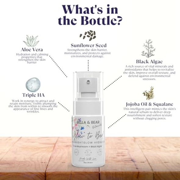 Bella & Bear Glow-To-Bed Overnight Glow Hydrator - Intensive Night Cream Mask For Deep Hydration, Radiance & Anti-Aging - With Multi-Molecular Hyaluronic Acid, Tremella, Squalane & Marine Extracts