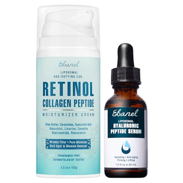 Ebanel Anti Aging Skincare Bundle Of Retinol Moisturizer Cream With Collagen And Hyaluronic Acid Serum, Reduces Wrinkles, Hydrates, Firm And Smooth Skin