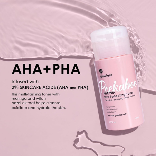 Glowiest Aha Pha Skin Perfecting Peekaboo Toner - K-Beauty Face Toner, Exfoliating Treatment, Blemishes, Niacinamide, Pore Refining, Hydrating L Witch Hazel (Small)