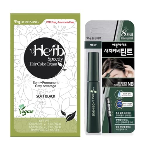Color Cream(Soft Black) & Seven Eight Gray Cover Hair Tint (Natural Black) Ppd- Ammonia- Vegan Gray Coverage Dye Sun Protection, Odorless, Gentle For Sensitive Scalp