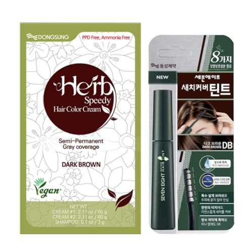 Color Cream(Dark Brown) & Seven Eight Gray Cover Hair Tint (Dark Brown) Ppd- Ammonia- Vegan Gray Coverage Dye Sun Protection, Odorless, Gentle For Sensitive Scalp No Irritation