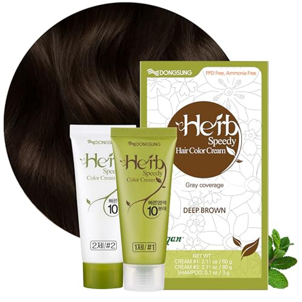 Dongsung Herb Speedy Color Cream Deep Brown – Korean Herbal Vegan Hair Dye, Ppd-, Ammonia-, Hypoallergenic – 100% Gray Coverage, Odorless, Dermatologically Tested, Quick 20-Minute Application