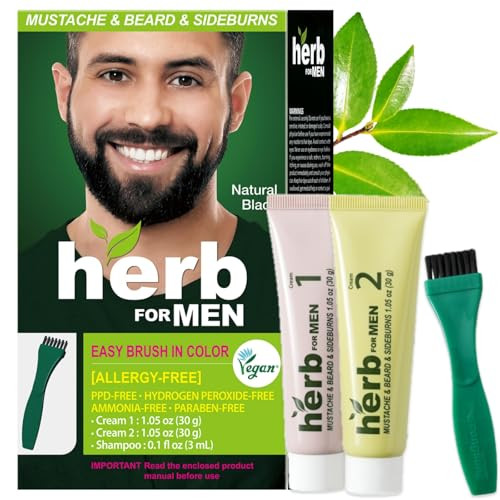 Herb For Men Mustache & Beard Dye (Nature Black, 1 Pack), Ppd- Ammonia-, Vegan With Natural Ingredients, Odorless, Gentle For Sensitive Skin, No Skin Irritation
