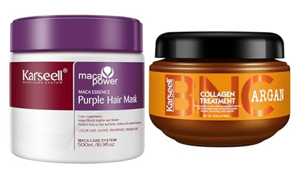 Karseell Purple Hair Mask And Bnc Collagen Hair Treatment Deep Repair Conditioning 1050Ml