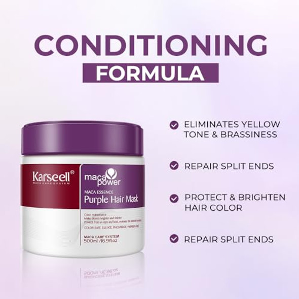 Karseell Purple Shampoo Hair Mask For Blonde Silver Gray Highlighted Hair 500Ml+500Ml+100Ml