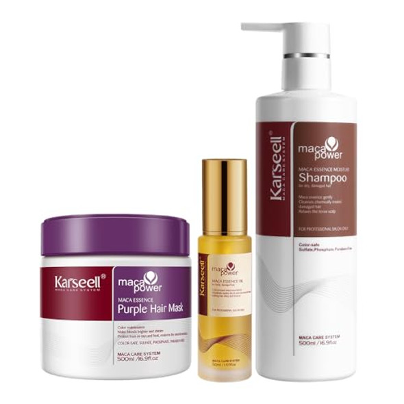 Karseell 3 Item Extract Moisturizing Shampoo And Conditioner Set Neutralizes Brass & Yellow Tones Hair Mask With Argan Oil