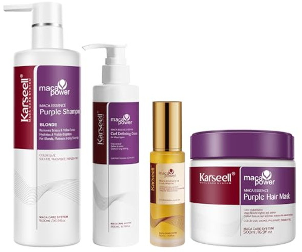 Karseell Purple Shampoo And Conditioner Set Curl-Defining Cream With Argan Oil, Professional Neutralizes Brass & Yellow Tones