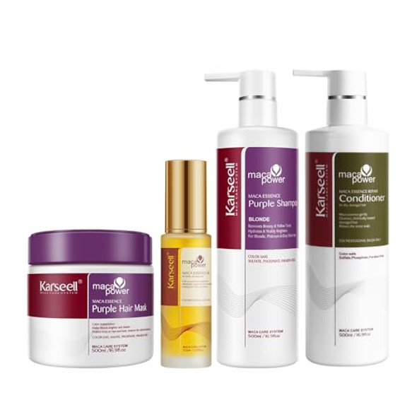 Karseell Purple Shampoo And Conditioner Set With Hair Oil Neutralizes Brass & Yellow Tones For Blonde Silver Gray