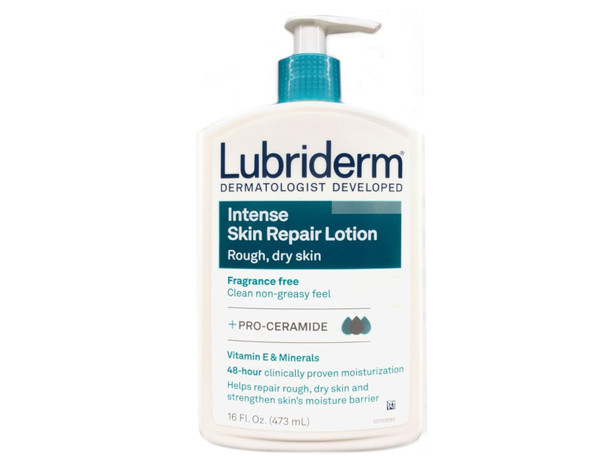 Lubriderm Intense Skin Repair Moisturizing Hand & Body Lotion + Pro-Ceramide, 48-Hour Hydration For Rough, Dry, & Sensitive Skin, Non-Greasy, Hypoallergenic, Lightly Scented, 16 Fl. Oz