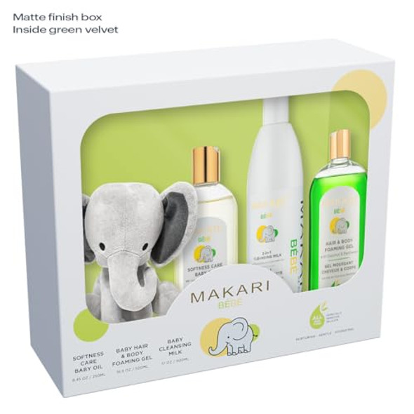Makari Baby Skin Care Set  2-In-1 Cleansing Milk, Hair & Body Foaming Gel & Calming Oil  Gentle Baby Essentials For born And Up, Hypoallergenic, No Paraben Skincare For Delicate, Sensitive Skin