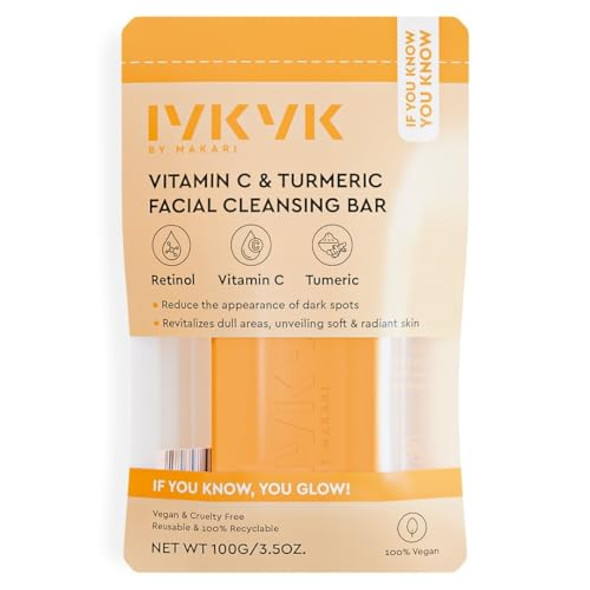 Iykyk By Makari Vitamin C & Turmeric Facial Cleansing Bar – Reduces The Appearance Of Dark Spots, Moisturizing Face Wash & Fragrance- With Shea Butter, Spinach & Cucumber, Gentle Facial Soap Bar