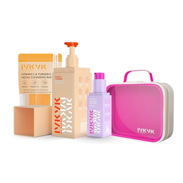 Iykyk By Makari Glow Starter Skincare Kit  Vitamin C & Turmeric Soap & Body Lotion + Probiotics Booster  Dark Spot & Uneven Tone Care, Soothing Skin Care Set, Vegan, No Fragrance, Paraben & Sulfate