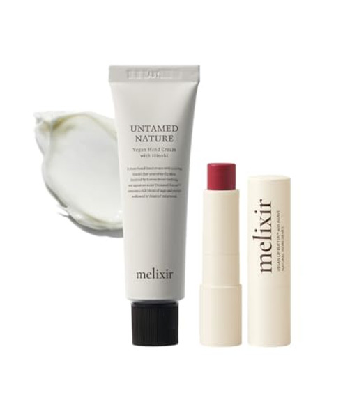 Melixir Vegan Lip And Hand Care Set – Vegan Lip Butter #05 Dewy Rose & Vegan Hand Cream, Hydrating Tinted Lip Balm For Chapped Lips, Travel Size Hand Lotion For Dry Hands,  For Women And Men