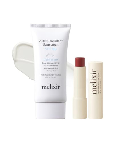 Melixir Best Seller Duo – Airfit Invisible Sunscreen & Vegan Lip Butter #02 Nude Crumble, Korean Sunscreen With No White Cast, Hydrating Tinted Lip Balm For Dry Lips,  For Women, Travel Essential Melixir Best Seller Duo – Airfit Invisible Sunscreen & Vegan Lip Butter #02 Nude Crumble, Korean Sunscreen With No White Cast, Hydrating Tinted Lip Balm For Dry Lips,  For Women, Travel Essential