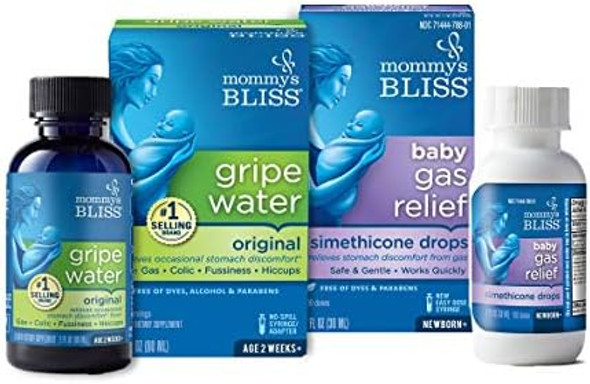 Mommy'S Bliss Gripe Water & Baby Gas Relief Drops Combo Pack, Relieves Gas, Colic, Hiccups & Fussiness, Gentle For Babies, Total 3 Oz