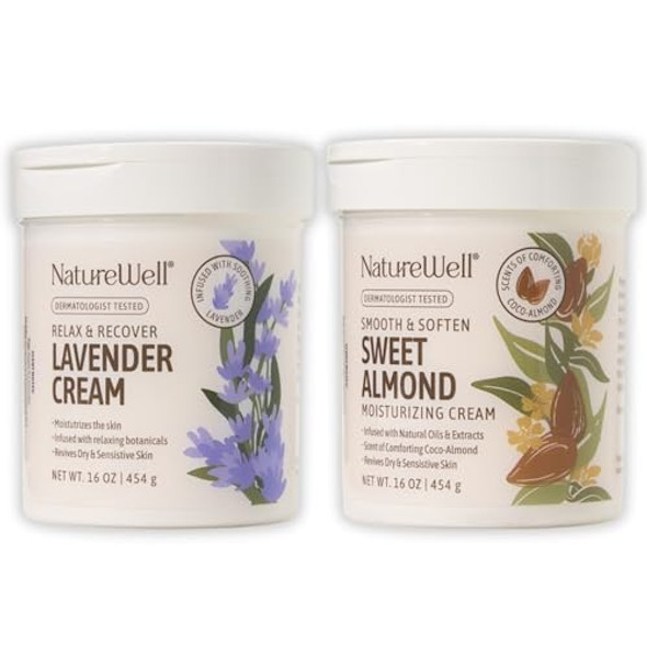 Nature Well Sweet Almond & Lavender Gentle Moisturizing Cream Bundle For Face & Body, Smooth & Soften, Restore & Brighten, Ultimate Hydration, 16Oz Each Nature Well Sweet Almond & Lavender Gentle Moisturizing Cream Bundle For Face & Body, Smooth & Soften, Restore & Brighten, Ultimate Hydration, 16Oz Each