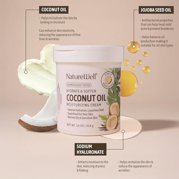 Nature Well Hydrate & Soften Coconut Oil Moisturizing Cream For Face, Body, & Hands, Non-Greasy, Intense Hydration & Luxurious Feel, Revives Dry & Sensitive Skin, Superfood For Your Skin, 16 Oz Nature Well Hydrate & Soften Coconut Oil Moisturizing Cream For Face, Body, & Hands, Non-Greasy, Intense Hydration & Luxurious Feel, Revives Dry & Sensitive Skin, Superfood For Your Skin, 16 Oz