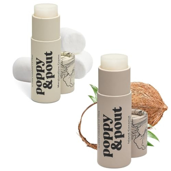 Poppy & Pout Jumbo Lip Balm 2 Pack, All Natural Lip Balms & Moisturizers, Hydrates With Beeswax, Vitamin E, Organic Coconut, Island Coconut & Mashmellow Creme Poppy & Pout Jumbo Lip Balm 2 Pack, All Natural Lip Balms & Moisturizers, Hydrates With Beeswax, Vitamin E, Organic Coconut, Island Coconut & Mashmellow Creme