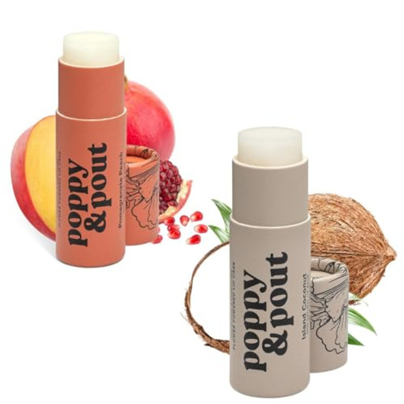 Poppy & Pout Jumbo Lip Balm 2 Pack, All Natural Lip Balms & Moisturizers, Hydrates With Beeswax, Vitamin E, Organic Coconut, Island Coconut & Pomegranate Peach Poppy & Pout Jumbo Lip Balm 2 Pack, All Natural Lip Balms & Moisturizers, Hydrates With Beeswax, Vitamin E, Organic Coconut, Island Coconut & Pomegranate Peach