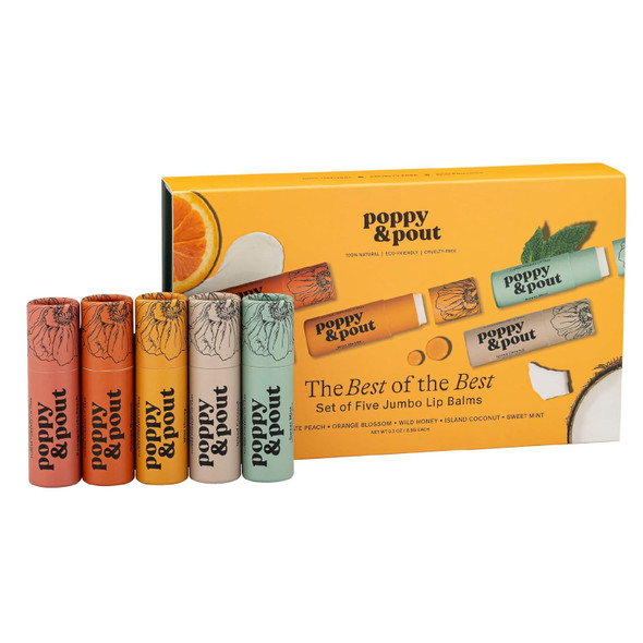 Jumbo Lip Balm  Set (5-Pack)  Poppy & Pout All Natural Lip Balms & Moisturizers  Hydrates With Beeswax, Vitamin E, Organic Coconut Oil  Cruelty-  Lip Balm In Recyclable Cardboard Tube Jumbo Lip Balm  Set (5-Pack)  Poppy & Pout All Natural Lip Balms & Moisturizers  Hydrates With Beeswax, Vitamin E, Organic Coconut Oil  Cruelty-  Lip Balm In Recyclable Cardboard Tube