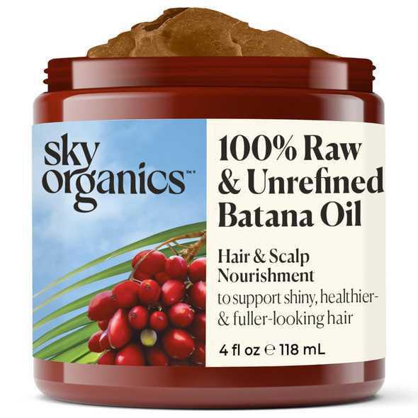 Sky Organics - Batana Oil, 4 Fl Oz - 100% Raw & Unrefined - Hair & Scalp Nourishment - Fatty Acids, Antioxidants, & Vitamins - Sourced From Honduras - Vegan & Cruelty  - Hair Care & Self Care
