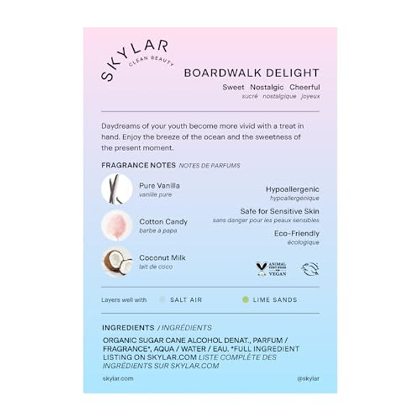 Skylar Boardwalk Delight Hypoallergenic Vegan Perfume - Notes Of Cotton Candy, Vanilla & Coconut Milk Roller + Full Size