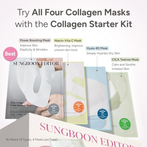 Sungboon Editor Deep Collagen Starter Kit, Real Collagen 2,160,000Ppb  Glass Skin, Elasticity, Moisturizing, Calming, Uneven Skin, Overnight Face Mask,Tiktok Trend Items, Korean Skin Care, 37Gx16Ea