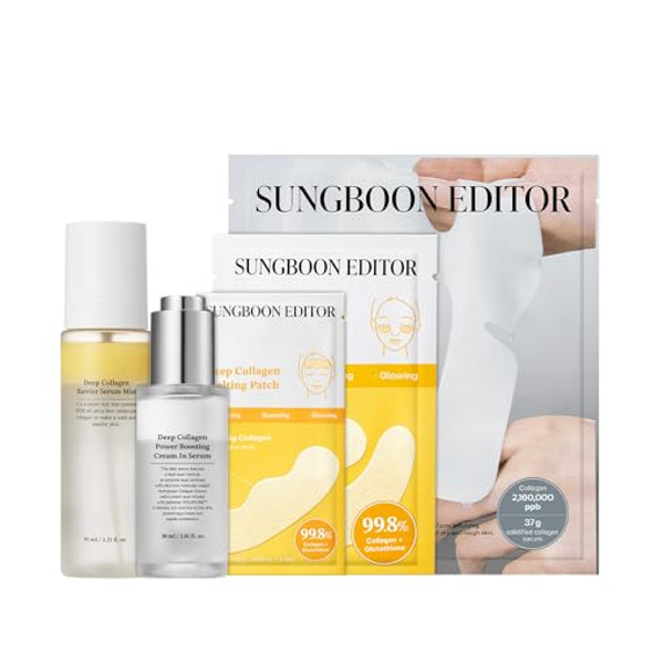 Sungboon Editor Refine Finelines Routine For Glass Skin Set (Deep Collagen Face Mask 4Ea, Collagen Melting Patch 6Pcs, Collagen Cream In Serum, Collagen Barrier Serm Mist), Skincare  Sets For Mom