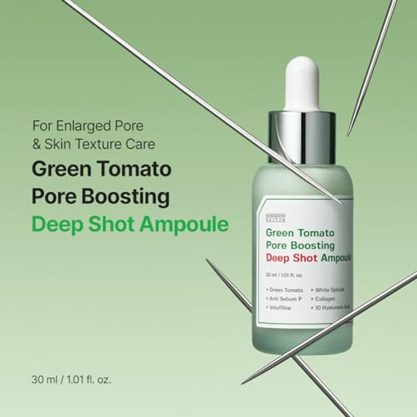 Sungboon Editor Green Tomato Volufiline Pore Boosting Deep Shot Ampoule - Pore Minimizing & Skin Tightening Serum With Collagen & Hyaluronic Acid Korean Skincare 1.01 Fl Oz