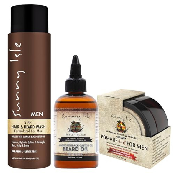 Sunny Isle Jbco 2-N-1 Hair & Beard Wash Formulated For Men 12Oz With Beard Oil And Pomade 4Oz Set