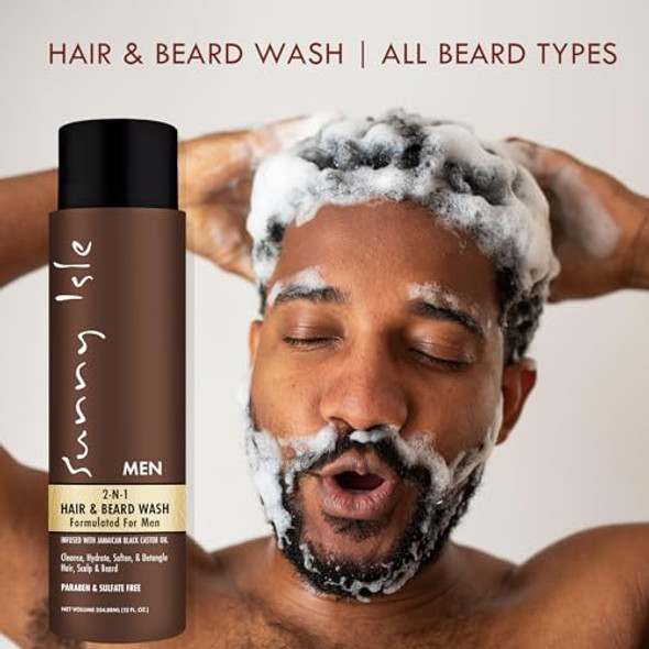 Sunny Isle Jbco 2-N-1 Hair & Beard Wash Formulated For Men 12Oz With Beard Oil And Pomade 4Oz Set