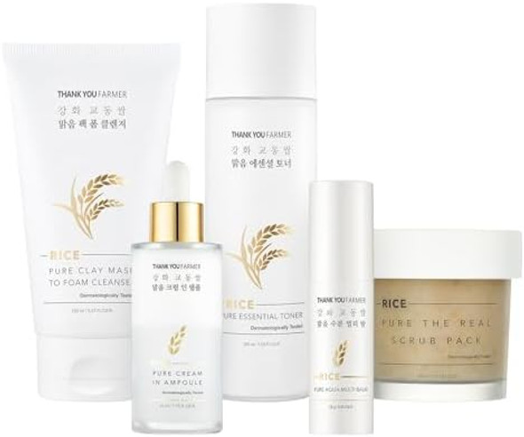 Rice Pure [Toner + Cleansing Foam + Multi Balm + Ampoule + Scrub Pack] 5-Step Set